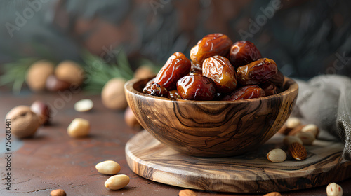 brown dates in a bowl, food to break the fast in the month of Ramadan (ID: 756283411)