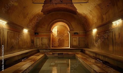A well lit Roman bathhouse room  empty small