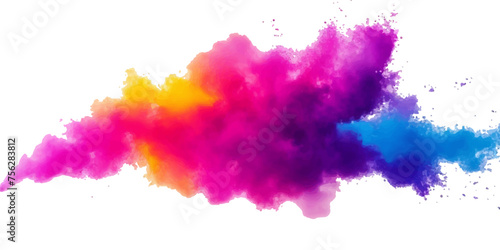 Bright colorful powder paint splash splatter stain brush strokes on white background. Modern vibrant aquarelle spot. Rainbow trendy isolated design on white. Element. Vector watercolor illustration. 
