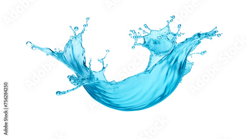 Blue water splash wave isolated on transparent PNG or white background.
