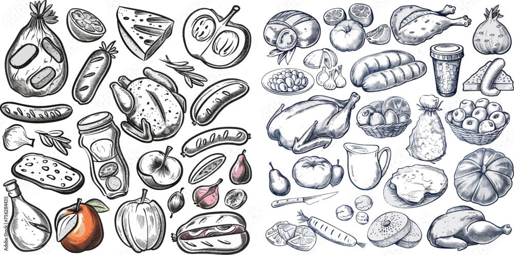 Hand drawn food products icons Hand drawn food products icons