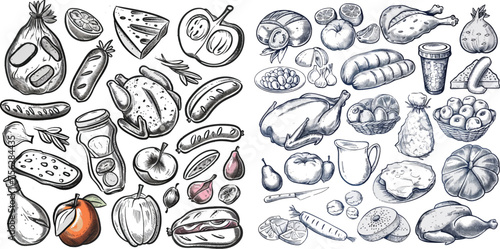 Hand drawn food products icons