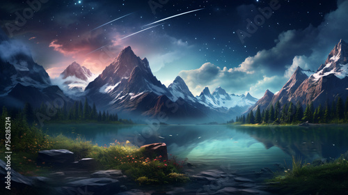 Magical nature wallpaper during summer night in mountains