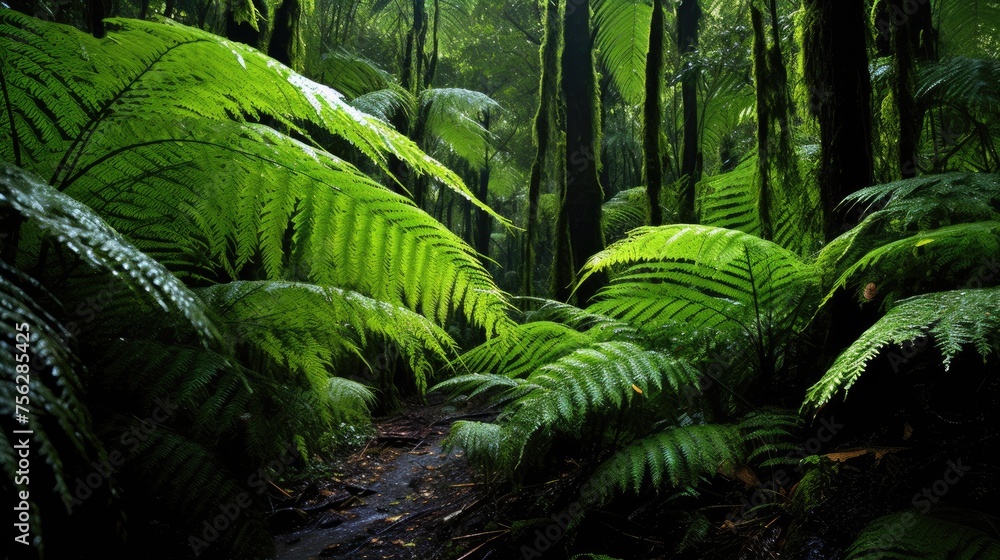 Ferns in a tropical rainforest. Generative AI Ferns in a tropical rainforest. Generative AI
