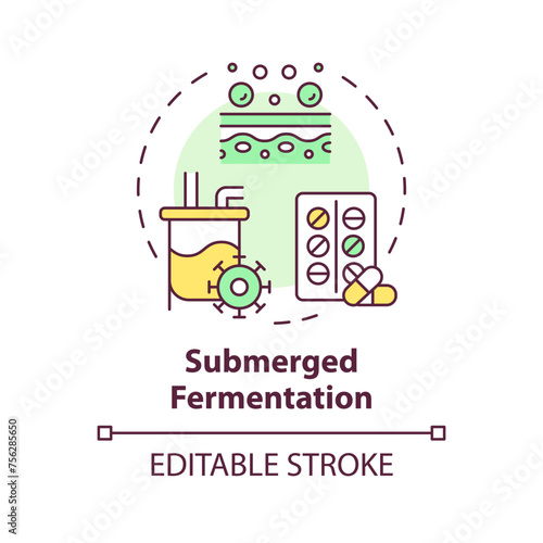Submerged fermentation multi color concept icon. Pharmaceutical industry production. Biotechnological cultivation. Round shape line illustration. Abstract idea. Graphic design. Easy to use in article