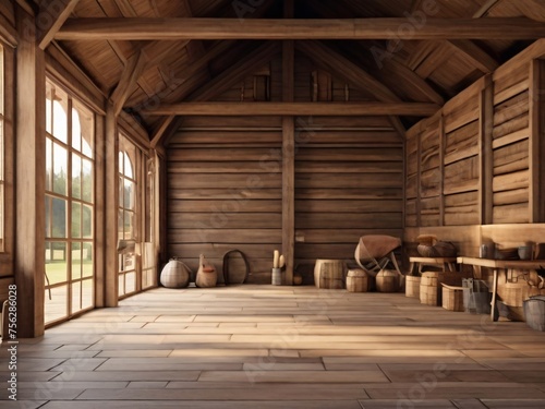 Barn with wooden walls and floor.