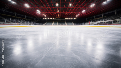 A large hockey rink, a stadium, a sports arena, an empty field before the competition. © liliyabatyrova