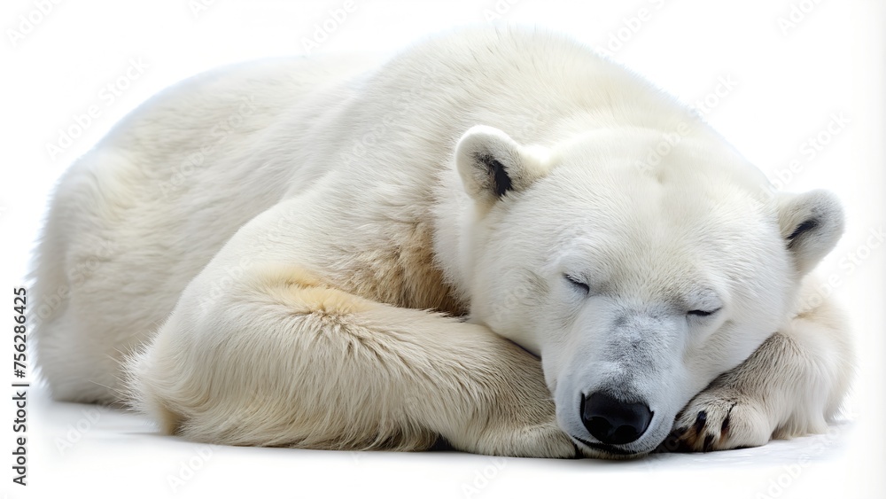 Sleeping Polar Bear Isolated on White Background