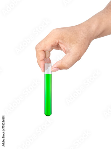 chemical test tube in hand, transparent background