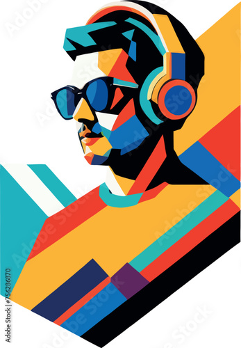 Dj con le cuffie in stile cubista