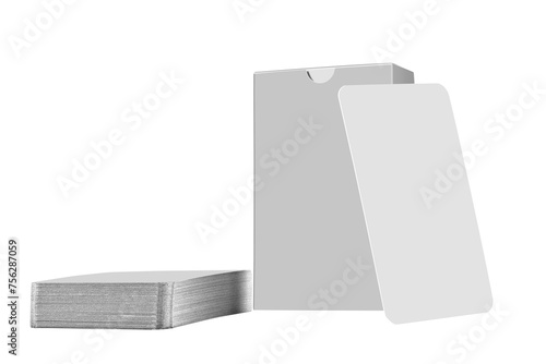 Stack of playing cards with box isolated on white