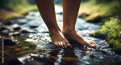 A Close-Up Exploration of Human Feet in Stream with Pristine Natural Lighting 