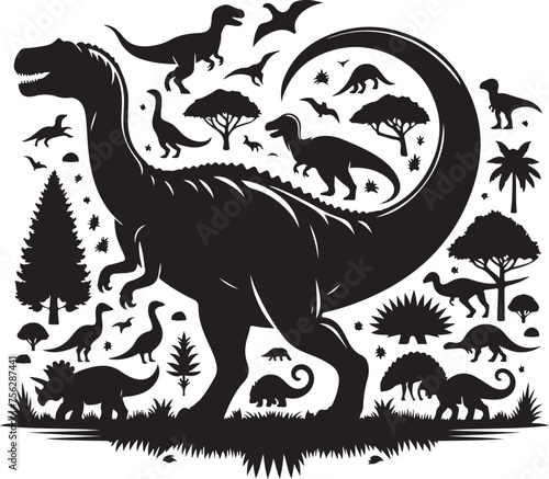 Dinosaur silhouette Vector Illustration Vintage Style