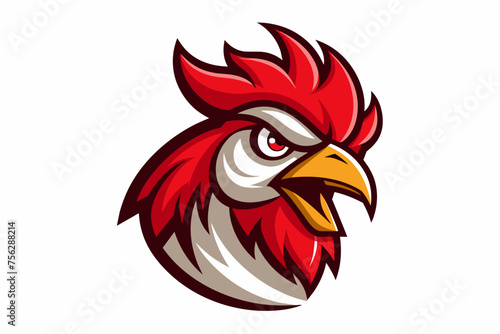 angry rooster head mascot logo white background © Nayon Chandro Barmon