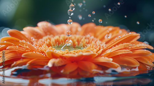 gerbera flower with water drops, close up background