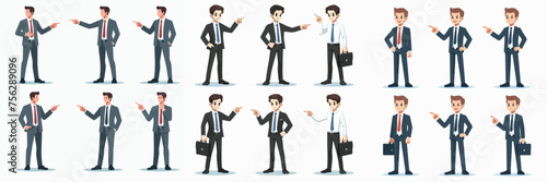 Vector set of businessman pointing with flat design style