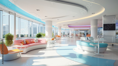 Nice modern interior of new luxury hospital bright colors 