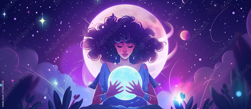beautiful woman and moon esoteric golden Boho astronomy astrology lunar magic background. beautiful woman and moon esoteric golden Boho astronomy astrology lunar magic background.