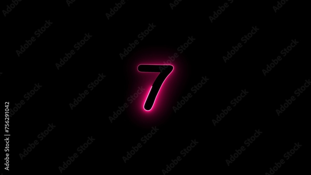 Abstract magenta red neon light countdown seven number illustration. Black background UHD 4k illustration. Abstract magenta red neon light countdown seven number illustration. Black background UHD 4k illustration.
