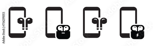 Wireless earphone with smartphone icon, vector illustration