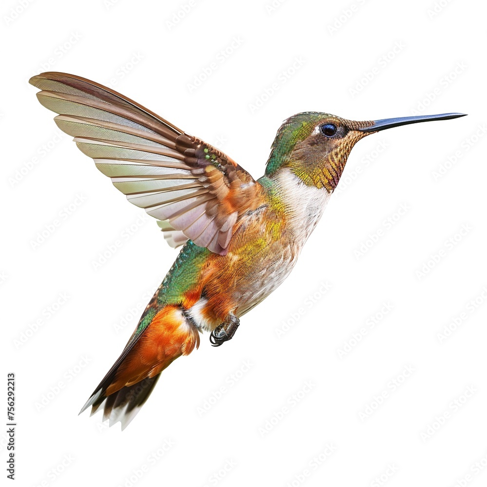 A beautiful humming bird in nature isolated on a white background A beautiful humming bird in nature isolated on a white background