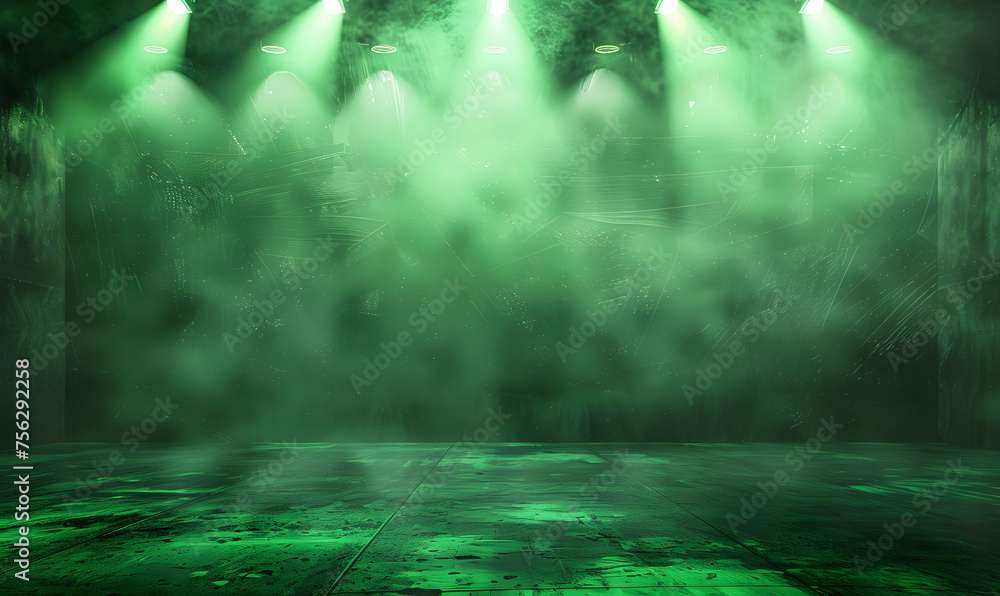 dynamic green gritty spotlight stage design, wwe style edged background, Generative AI 