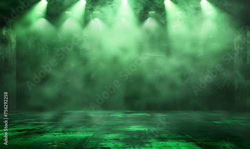 dynamic green gritty spotlight stage design  wwe style edged background  Generative AI 