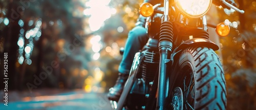 Detailaufnahme von einem Motorradfahrer auf einem Motorrad 