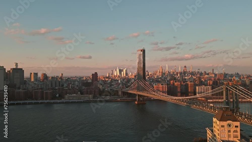 Aerial Brooklyn Bridge, New York City from drone. Top view of Buildings of New York. Historic New York place. Famous New York view, NYC.