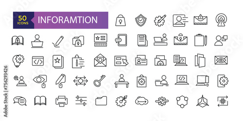 Inforamtion line icons related to data exchange, traffic, files, cloud, server. Outline Icons For Web and Mobile.