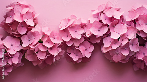 Pink hydrangea flowers on pink background