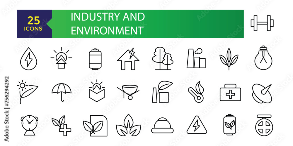 Obraz premium Industry and Environment icons. Thin line icons collection. Thin line icons set of ecology, environment and sustainability concepts.
