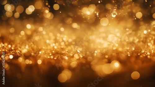 Background with golden lights  bokeh. Festive lights  Christmas  New Year  Holiday.