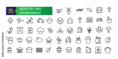 Industry and Environment icons. Thin line icons collection. Thin line icons set of ecology, environment and sustainability concepts.