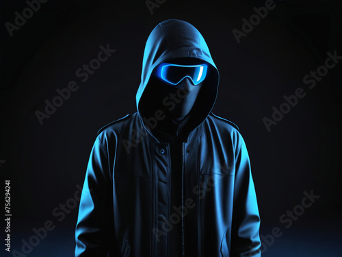 hacker in the dark with futuristic glasses