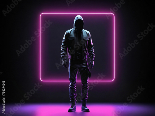 stranger in the dark with neon light frame