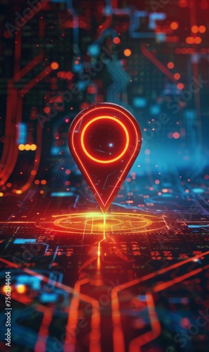 Location pin on map - futuristic technological background.