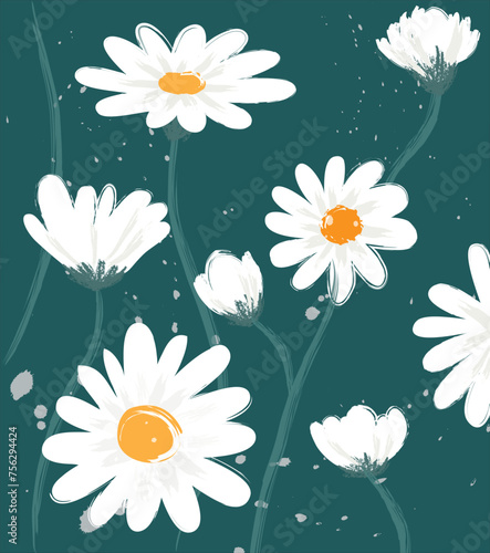 Daisy flower pattern wallpaper illustration with paint effect