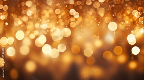 Horizontal Background with Golden blurred lights, bokeh. Festive lights, Christmas, New Year, Holiday concepts.