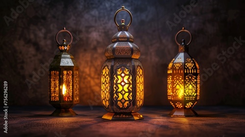 Eid mubarak greeting cards for muslim holidays with arabic ramadan lantern decoration - eid-ul-adha festival celebration photo