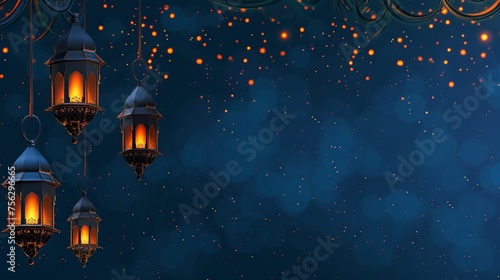 Eid mubarak and eid al-adha banner with ramadan islamic lantern: festive celebration and religious tradition photo
