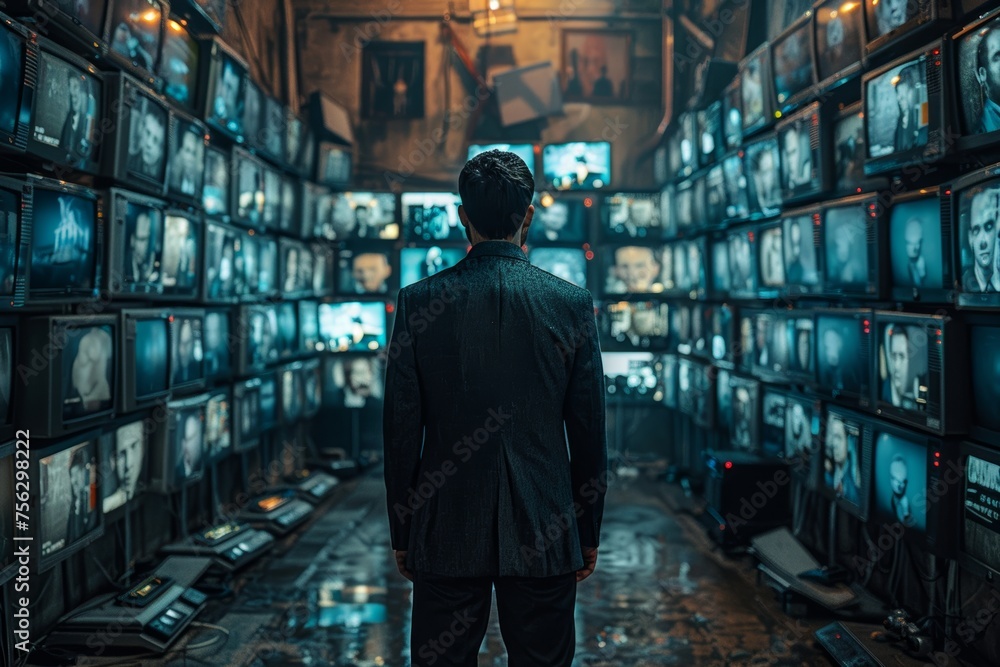 Confronting media control: man challenged by the tyranny of screens Confronting media control: man challenged by the tyranny of screens