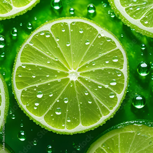 Lime in a cut, fresh fruit in drops