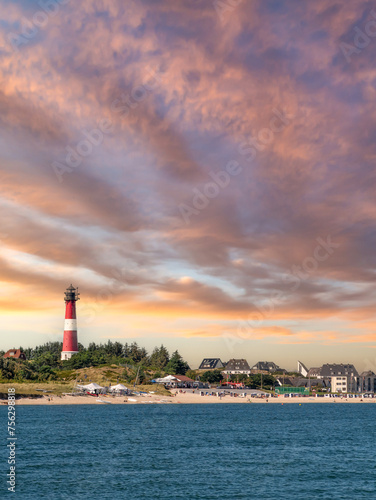 Schilderij op canvas Coastline of Hornum with lighthouse at sunset, Sylt island, North Frisia, Schles