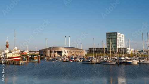 Boats in Esbjerg Strand marina, Esbjerg city, Jutland, Denmark, on North Sea coast photo