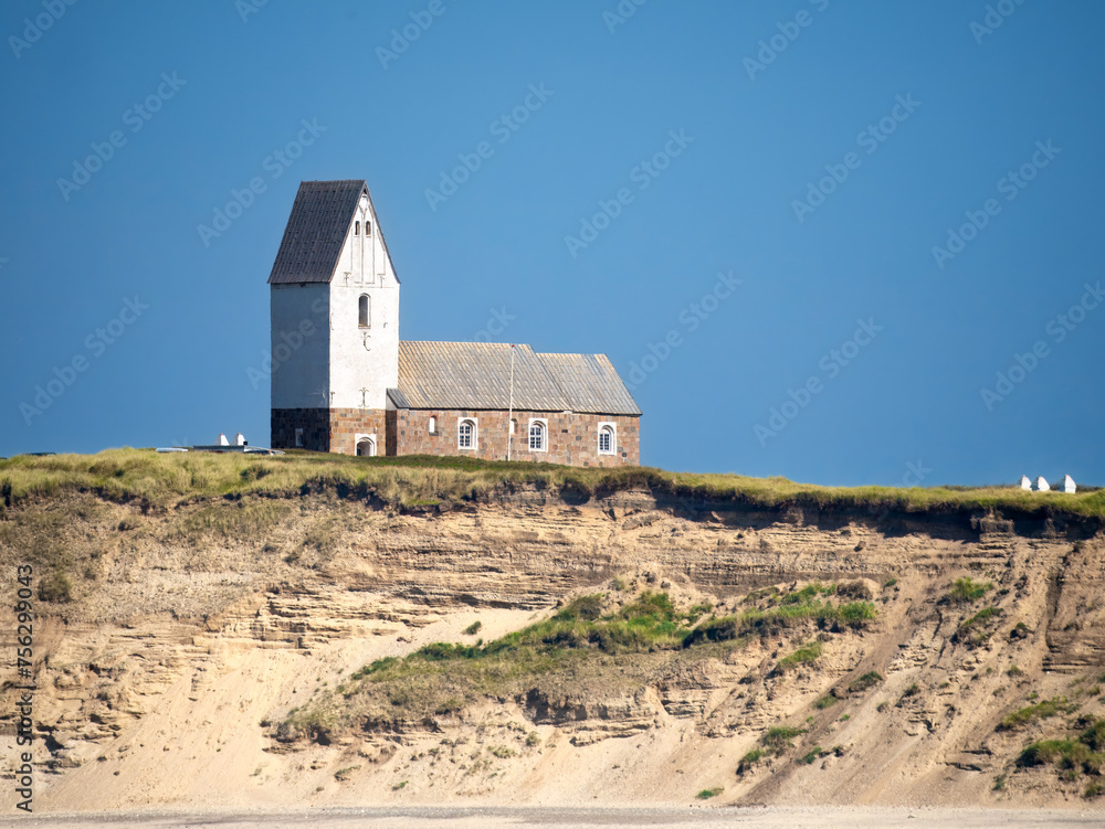 Trans Church on cliff from North Sea, Ferring, Lemvig, Central Jutland, Denmark Trans Church on cliff from North Sea, Ferring, Lemvig, Central Jutland, Denmark