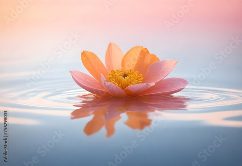 a single orange lotus flower floating in water