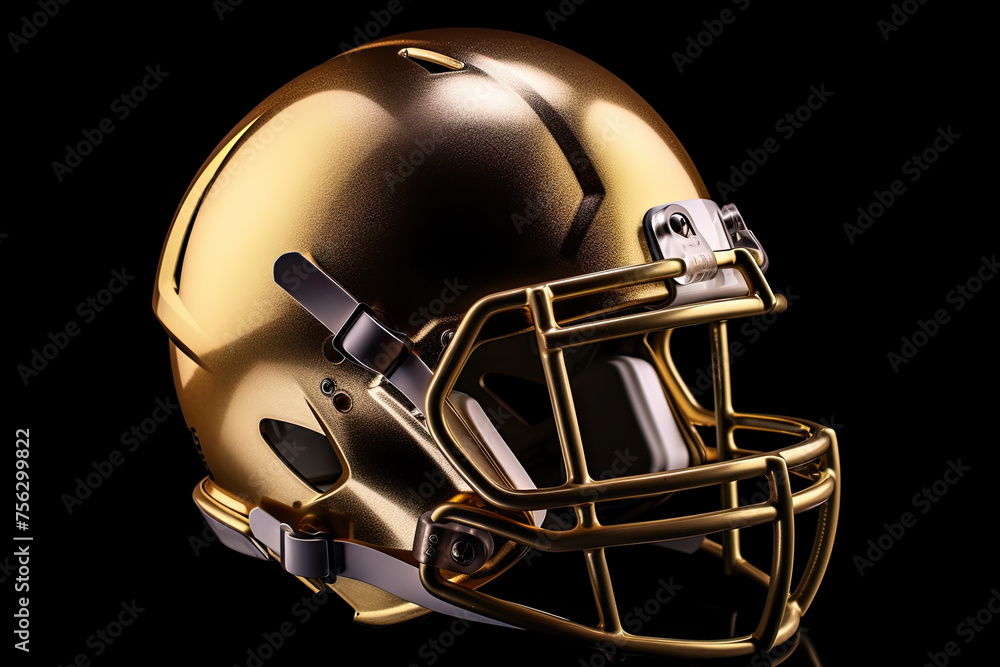 Naklejka premium Golden american football helmet on black background. illustration.