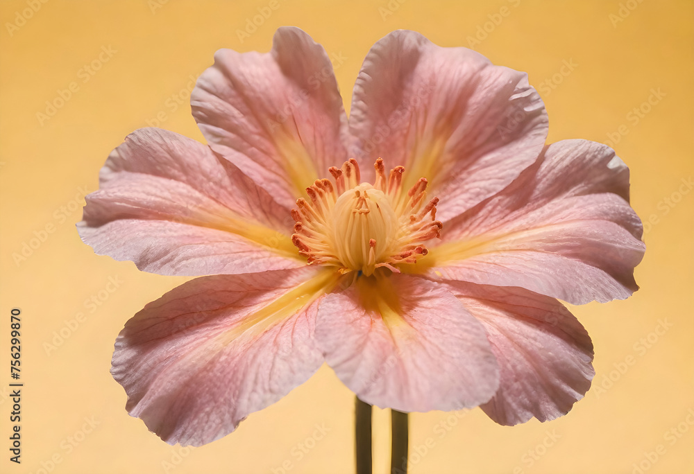 a pink flower with yellow petals on a yellow background a pink flower with yellow petals on a yellow background