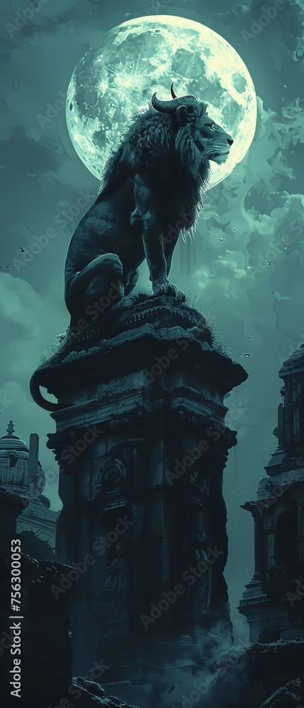Chimera lurking in ancient ruins a fusion of lion Chimera lurking in ancient ruins a fusion of lion